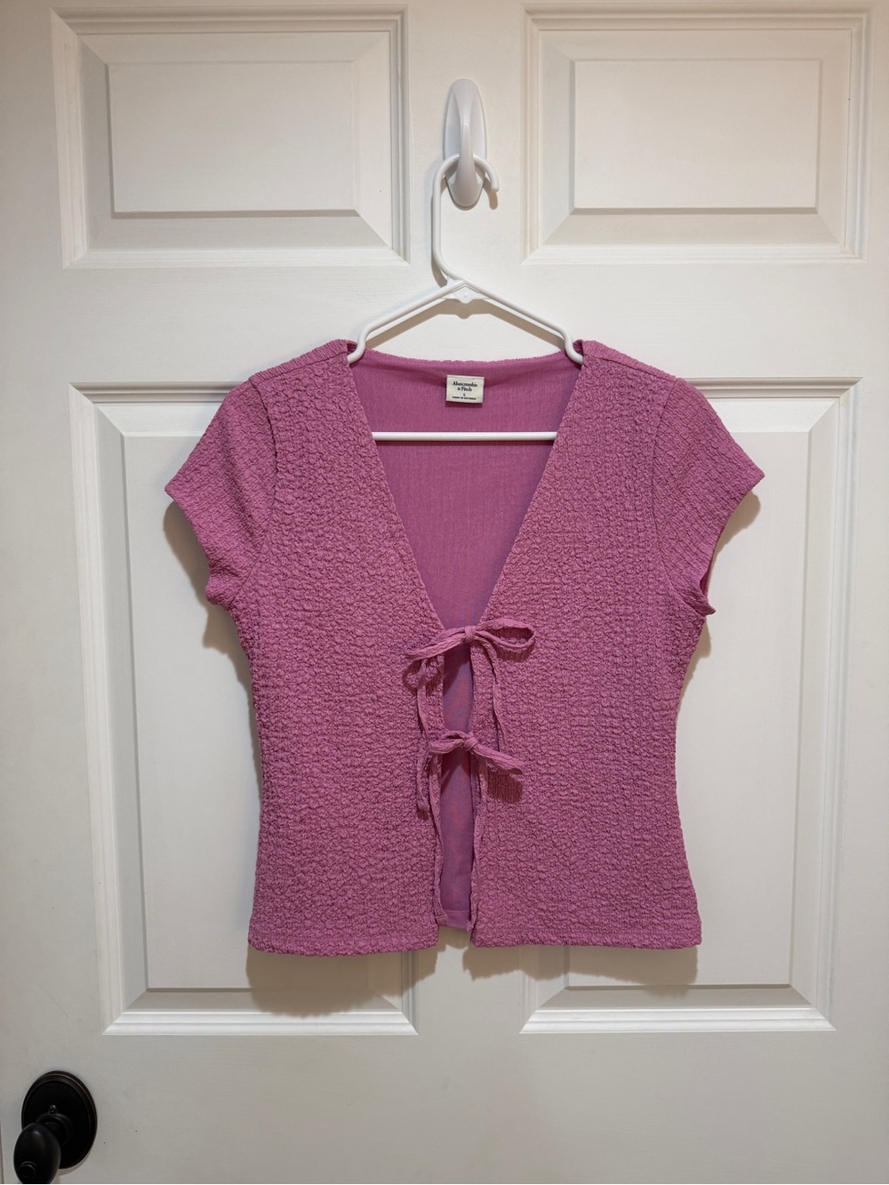 Abercrombie & Fitch Mauve Pink Tie-Front Textured Crop Top